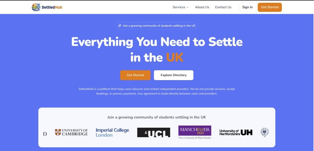 SettledHub home page